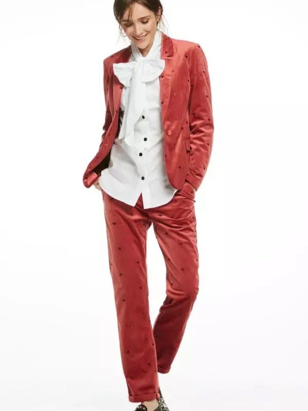 Scotch & Soda Tailored Pink Velvet Embroidered Heart Blazer Small